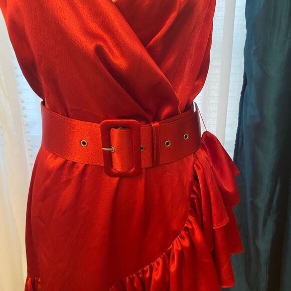 Bronx and Banco red satin belted dress, size XL (10) - Picture 14 of 14